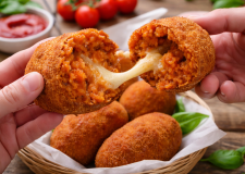 Frittierte Supplì mit Mozzarella Dehnung