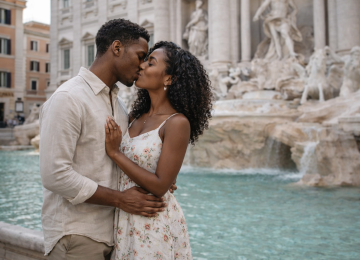 Romantischer Kuss vor dem Trevi Brunnen